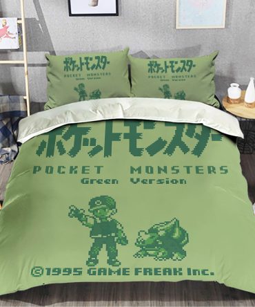 Retro Pocket Monsters Green Bedding Set - Cozy Gamer'S Dream For Kids & Adults