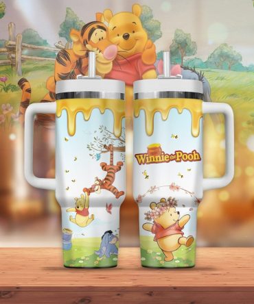 Disney Winnie The Pooh Tumbler With Handle - Cute Honey Drip Design, 20Oz Travel Mug