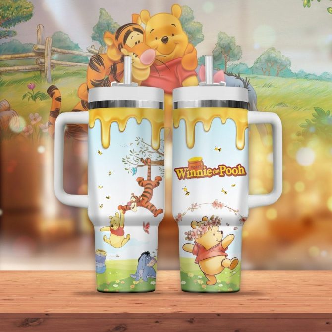 Disney Winnie The Pooh Tumbler With Handle - Cute Honey Drip Design, 20Oz Travel Mug