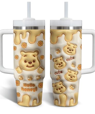 Cute Honey Bear Tumbler With Handle & Straw - Adorable Floral Design For Kids & Adults - 24Oz