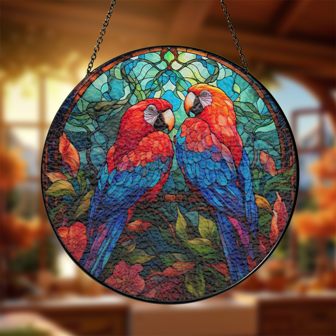 Vibrant Tropical Parrot Stained Glass Window Hanging - Handcrafted Art Decor - Image 3