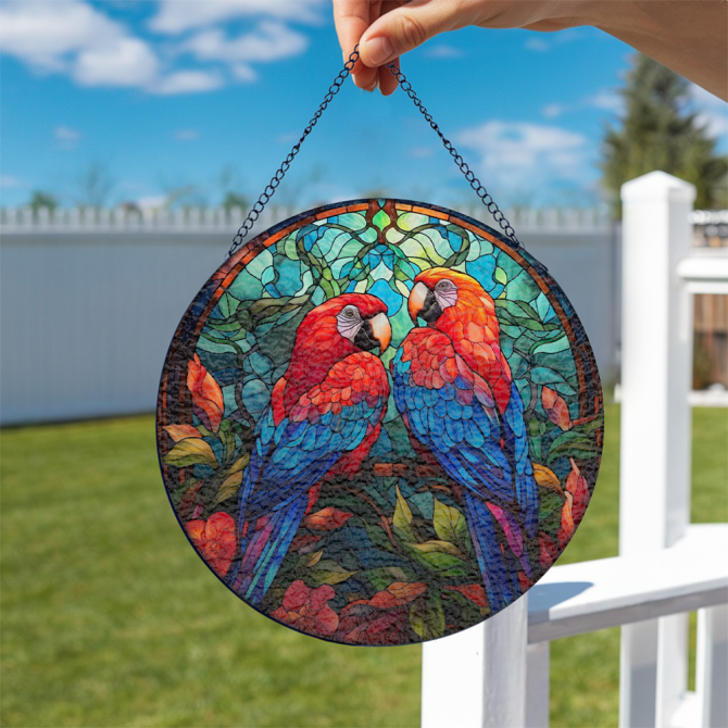 Vibrant Tropical Parrot Stained Glass Window Hanging - Handcrafted Art Decor - Image 4