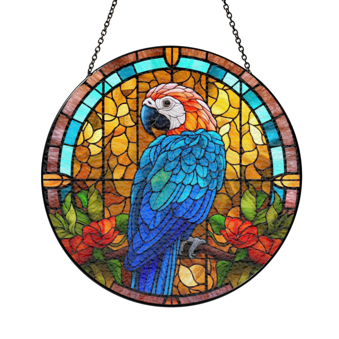 Vibrant Parrot Stained Glass Window Hanging - Handcrafted Sun Catcher Art Decor - Image 5