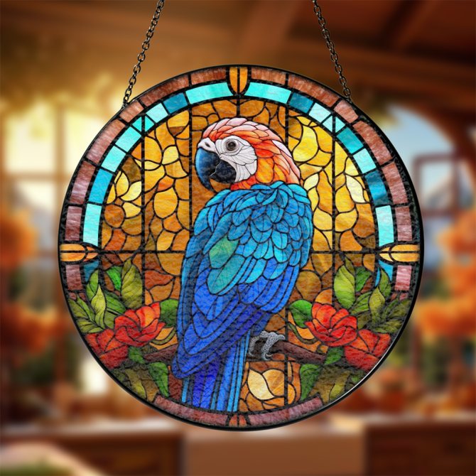 Vibrant Parrot Stained Glass Window Hanging - Handcrafted Sun Catcher Art Decor - Image 3