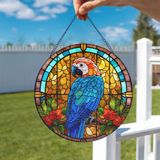 Vibrant Parrot Stained Glass Window Hanging - Handcrafted Sun Catcher Art Decor - Image 4