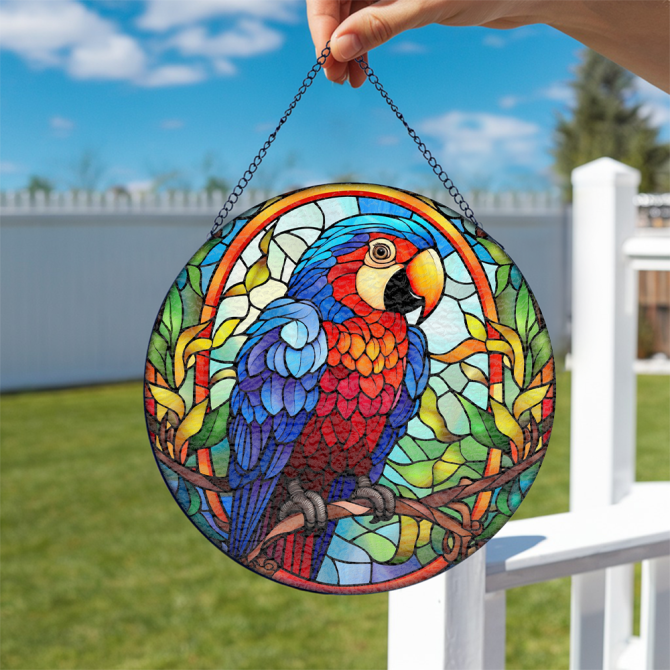 Vibrant Parrot Stained Glass Suncatcher - Handcrafted Window Decor , Unique Gift Idea - Image 2