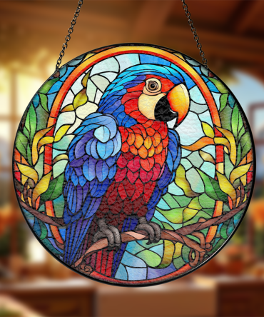Vibrant Parrot Stained Glass Suncatcher - Handcrafted Window Decor , Unique Gift Idea