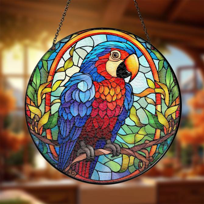 Vibrant Parrot Stained Glass Suncatcher - Handcrafted Window Decor , Unique Gift Idea