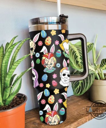 Fun Halloween Easter Tumbler – Horror Icons With Bunny Ears – 20Oz Insulated Mug For Hot & Cold Drinks