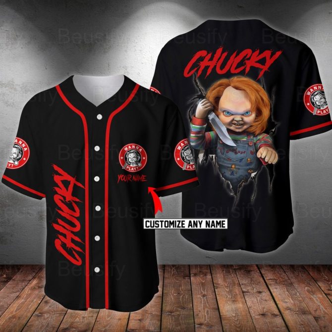 Customizable Chucky Baseball Jersey - Horror Fan Must-Have! Personalize With Your Name