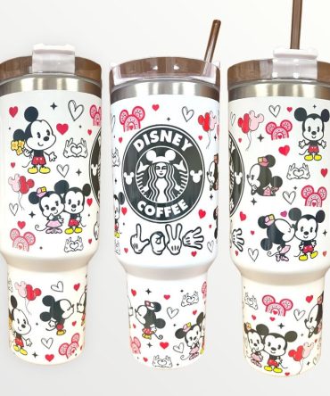 Disney Coffee Tumbler - Cute Mickey & Minnie Mouse Design, Stainless Steel, 20Oz Travel Mug