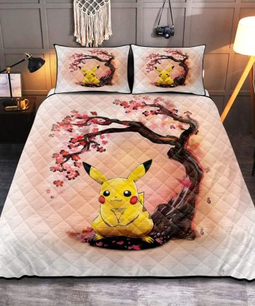 Cozy Pikachu Cherry Blossom Quilt Set - Cute & Stylish Bedroom Decor