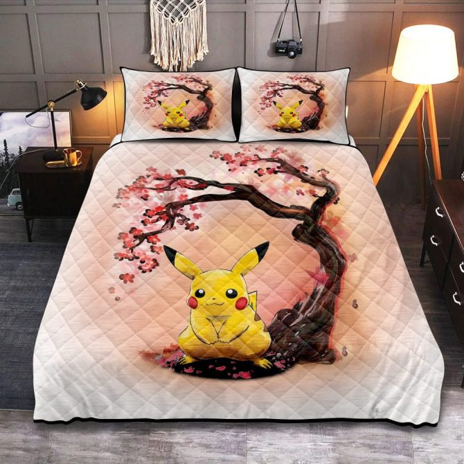 Cozy Pikachu Cherry Blossom Quilt Set - Cute & Stylish Bedroom Decor