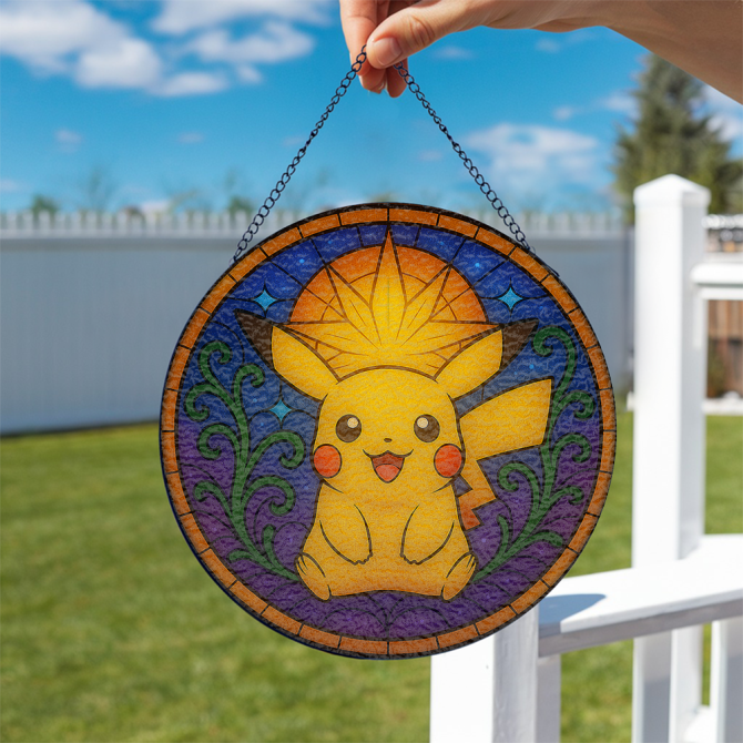 Charming Pikachu Stained Glass Sun Catcher - Vibrant Window Decor For Pokémon Fans - Image 2