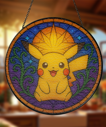 Charming Pikachu Stained Glass Sun Catcher - Vibrant Window Decor For Pokémon Fans