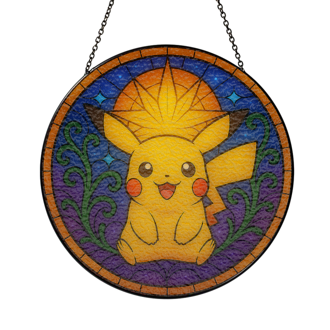 Charming Pikachu Stained Glass Sun Catcher - Vibrant Window Decor For Pokémon Fans - Image 3