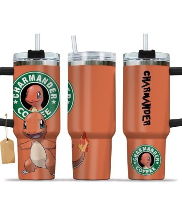 Charmander Coffee Travel Mug - Insulated Stainless Steel Tumbler With Handle & Straw - Perfect Gift For Fans