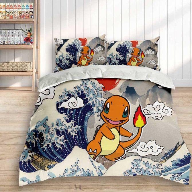 Cozy Charmander Bedding Set - Vibrant Anime Design For Kids & Fans