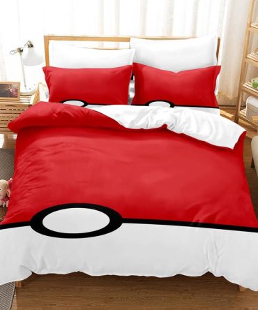 Catch 'Em All Bed Set - Red & White Pokeball Inspired Duvet Cover With Pillowcases - Twin/Full/Queen