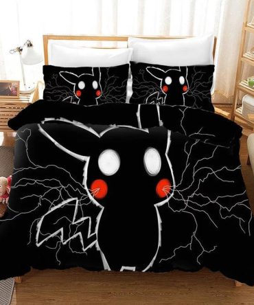 Electric Black Anime Bedding Set - Lightning Design Comforter & Pillowcases For Kids & Teens