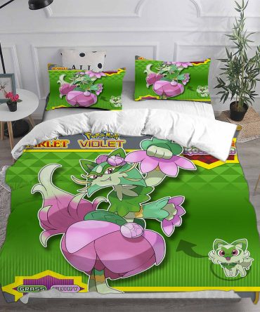 Vibrant Pokémon Scarlet & Violet Bed Set - Grass Fairy Design - Cozy & Fun Bedding For Fans