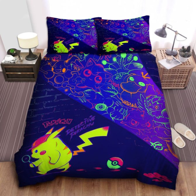 Vibrant Pokémon Detective Pikachu Bed Set - Cozy Kids' Bedding For Ultimate Sleep Adventure!