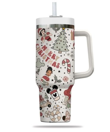 Festive Christmas Tumbler Mug With Handle & Straw - Cute Holiday Design, 20Oz