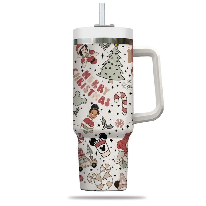 Festive Christmas Tumbler Mug With Handle & Straw - Cute Holiday Design, 20Oz