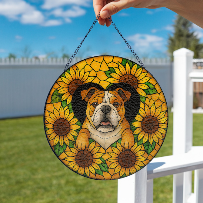 Charming Bulldog & Sunflower Stained Glass Suncatcher - Perfect Home Decor Accent - Image 2