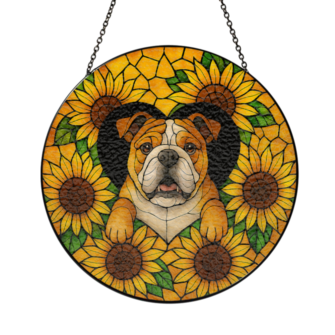 Charming Bulldog & Sunflower Stained Glass Suncatcher - Perfect Home Decor Accent - Image 3