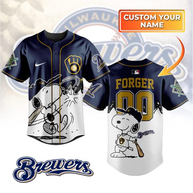 Custom Milwaukee Brewers Jersey - Personalized Snoopy Design, Perfect Gift For Fans!