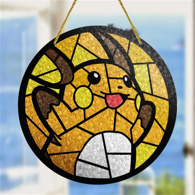Charming Stained Glass Style Yellow Mouse Sun Catcher – Perfect For Fans & Home Décor!