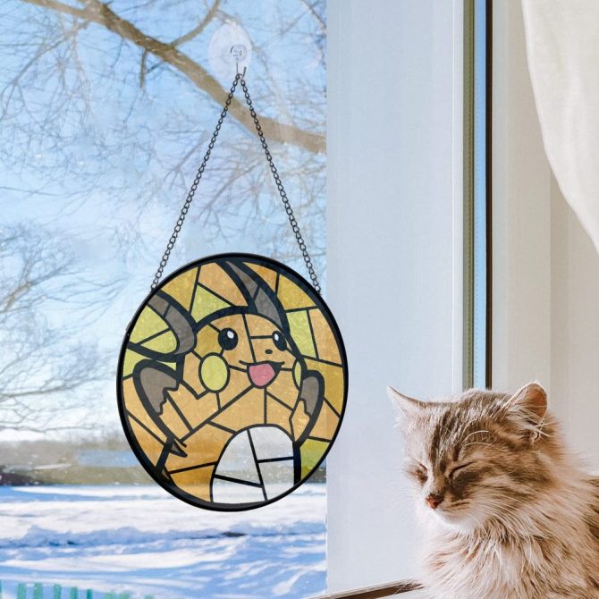 Charming Stained Glass Style Yellow Mouse Sun Catcher – Perfect For Fans & Home Décor! - Image 2