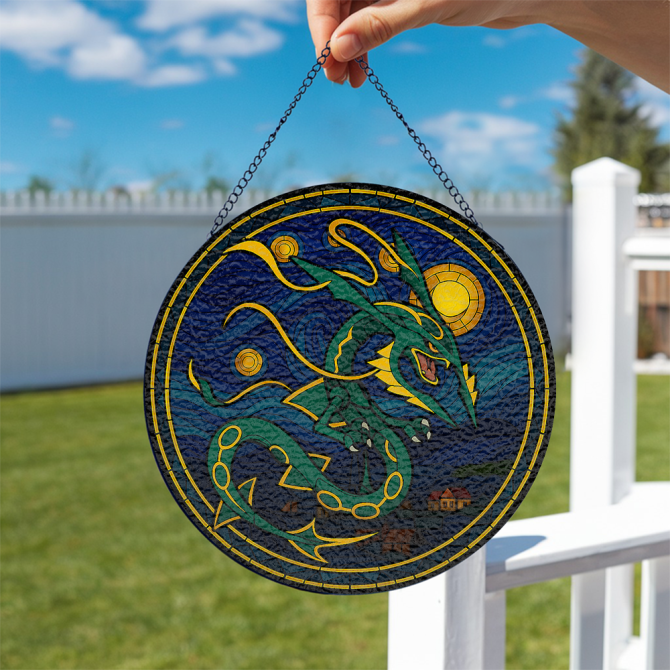 Stunning Dragon Stained Glass Art - Handmade Window Hanging, 14 Inch, Vibrant Colors For Home Decor - Image 2