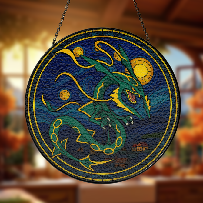 Stunning Dragon Stained Glass Art - Handmade Window Hanging, 14 Inch, Vibrant Colors For Home Decor