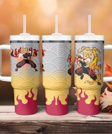 Anime Flame Warrior Tumbler Mug With Handle & Lid - 20Oz Stainless Steel Travel Cup