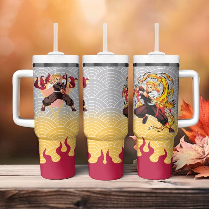 Anime Flame Warrior Tumbler Mug With Handle & Lid - 20Oz Stainless Steel Travel Cup