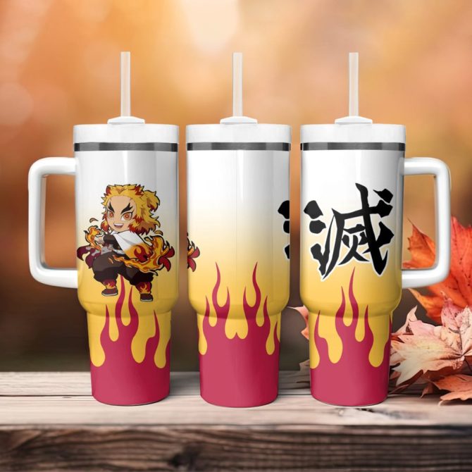 Anime Flame Travel Mug With Handle & Straw - Insulated Drinkware For Fans