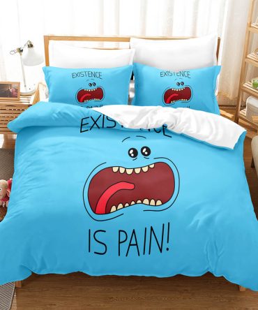 Funny Cartoon Bedding Set - 'Existence Is Pain' Blue Duvet Cover & Pillowcase For Kids/Adults