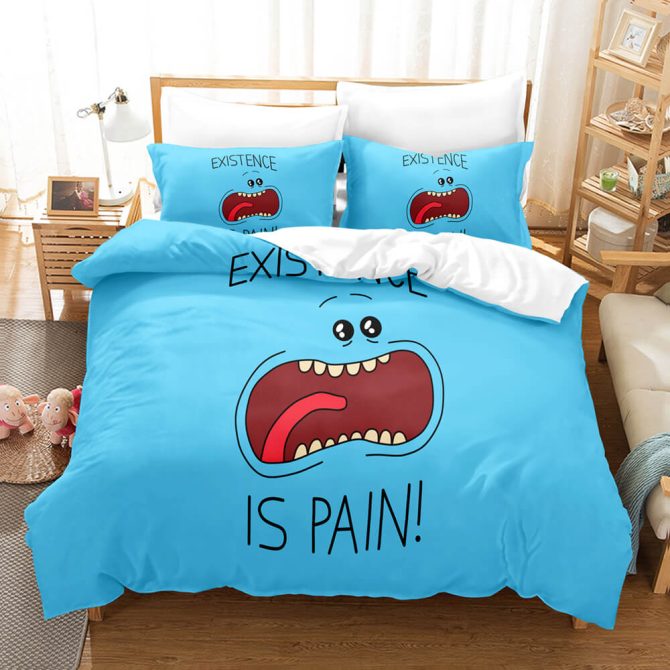 Funny Cartoon Bedding Set - 'Existence Is Pain' Blue Duvet Cover & Pillowcase For Kids/Adults