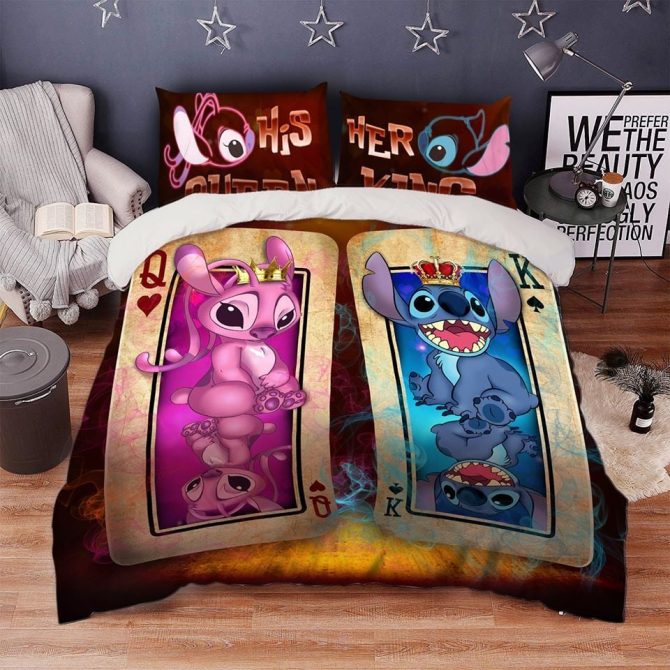 Cozy Cartoon Character Bedding Set - Cute His & Her King Queen Design For Kids/Teens