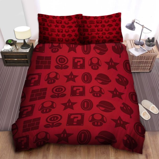 Cozy Gamer Bedding Set - Iconic Red Design Duvet Cover With Pillowcases