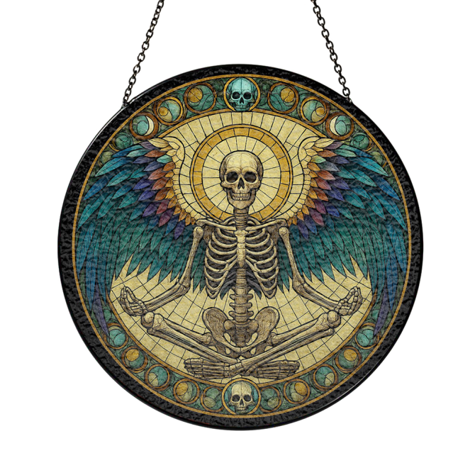 Stunning Stained Glass Skeleton Art With Wings - Unique Gothic Home Decor Piece - Image 3