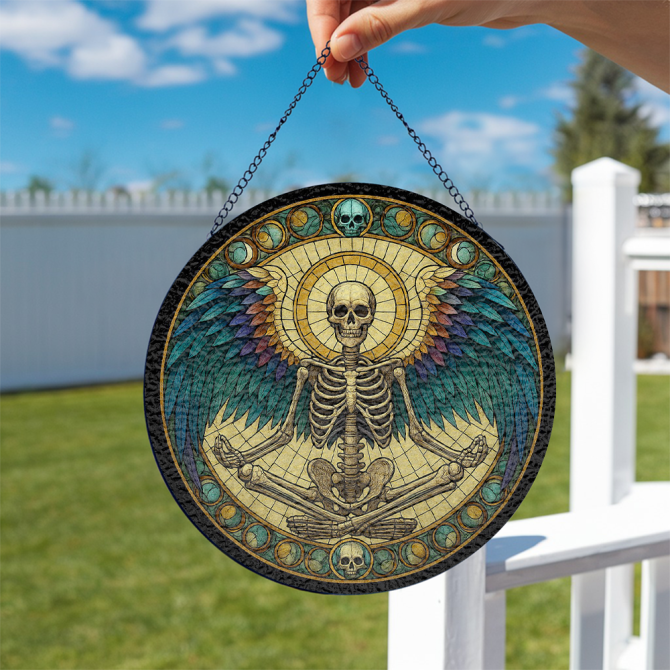 Stunning Stained Glass Skeleton Art With Wings - Unique Gothic Home Decor Piece - Image 2
