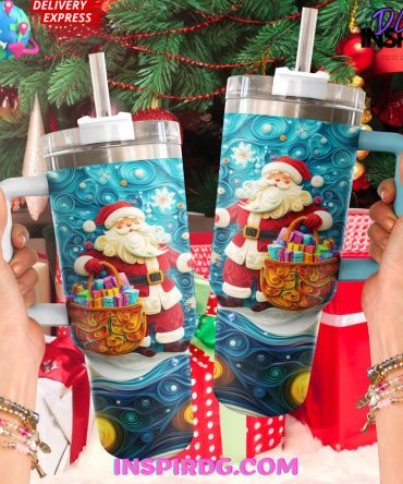Festive Santa Tumbler With Straw - Insulated Stainless Steel Mug For Holiday Cheer