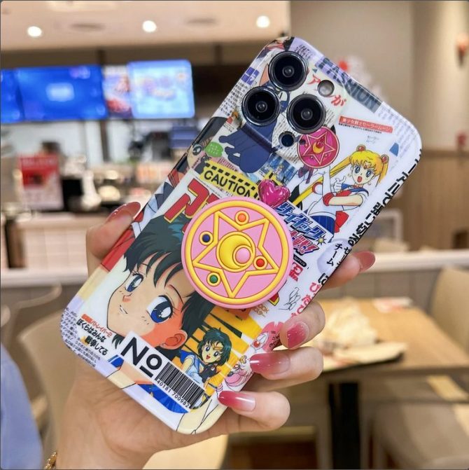 Anime-Inspired Iphone Case With Cute Cartoon Designs & Pop Grip - Vibrant Protective Cover