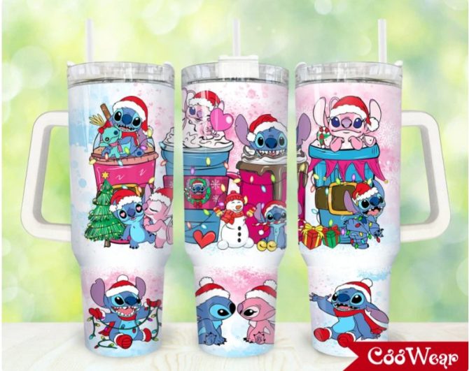 Festive Holiday Tumbler With Cute Alien Characters - 20Oz Insulated Mug With Handle & Straw
