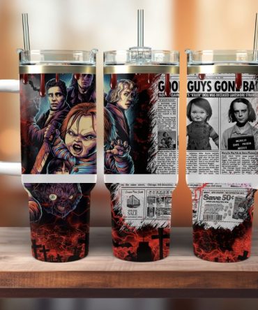 Horror Movie Character Tumbler – Double Wall Insulated Mug With Handle & Straw – Perfect Gift For Fans!
