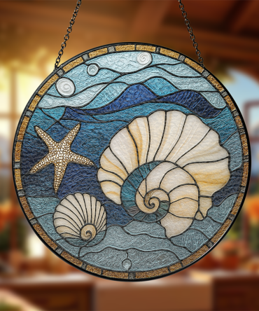 Stunning Nautical Stained Glass Suncatcher – Handcrafted Ocean Theme Decor For Home & Garden