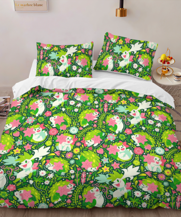 Vibrant Floral Cartoon Animal Bedding Set - Cozy & Fun Bedroom Decor